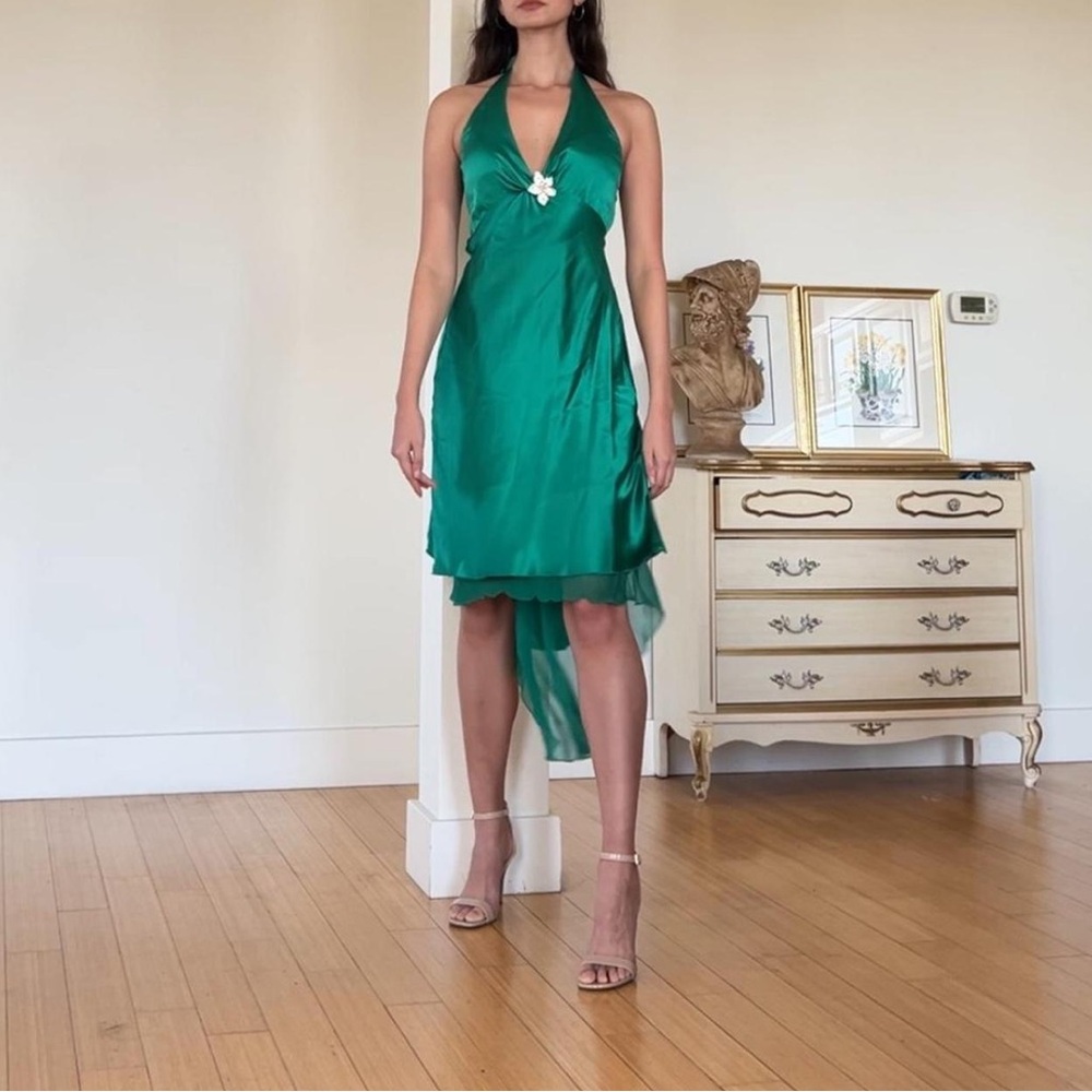 Cache Silk Emerald Green Halter Dress 6